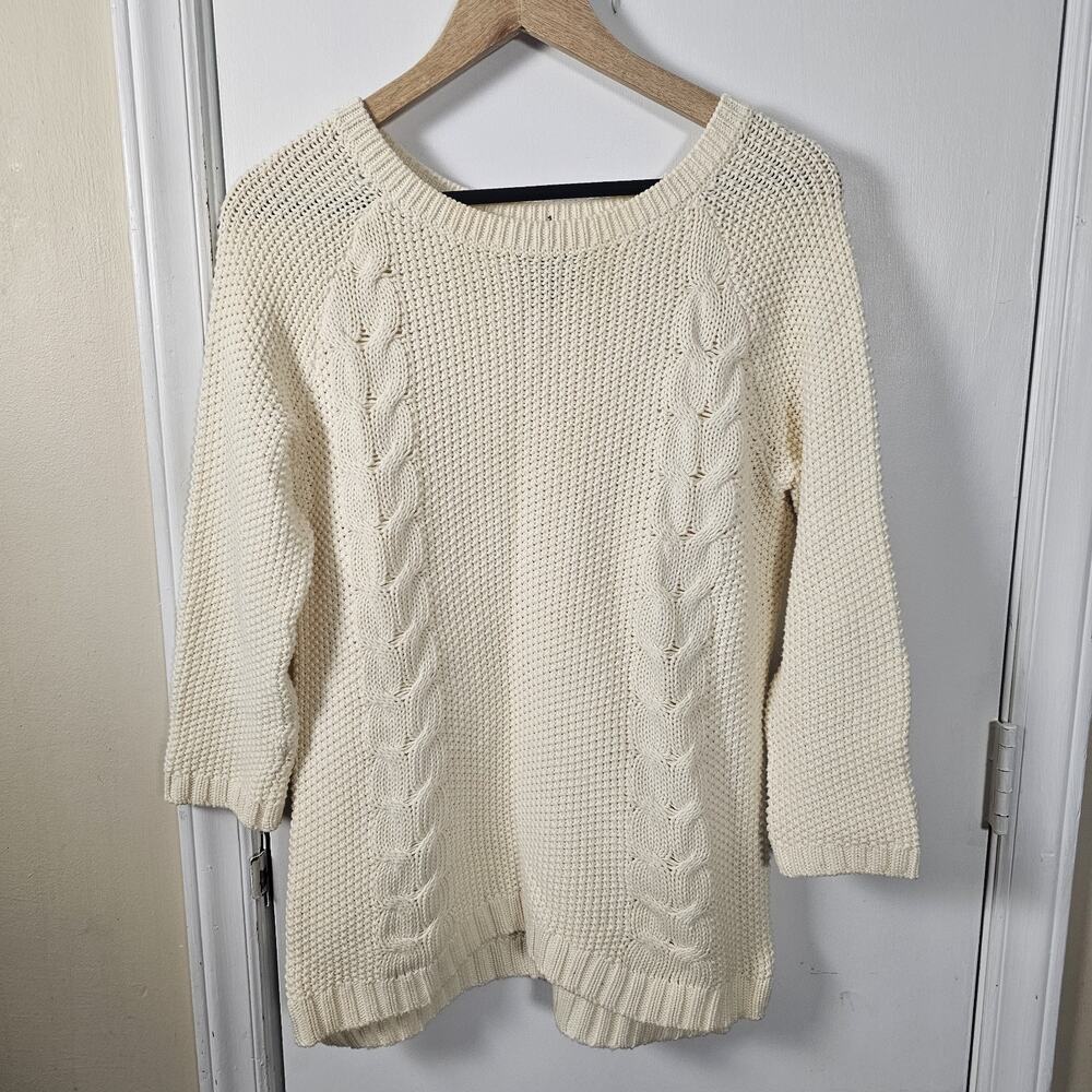 Cynthia Rowley Soft Cotton Fisherman Sweater Cable Knit Cream Size M Heritage